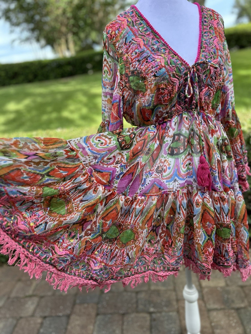 Antica Sartoria 2024 Pink Green Gorgeous Colors Chiffon Dress NWT O/S