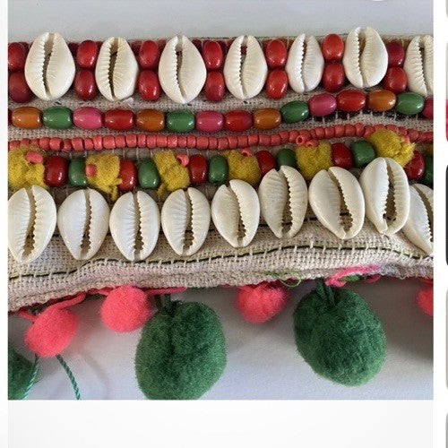 ANTICA SARTORIA MULTI COLORED BELT WITH SHELLS & POMPOMS NWT