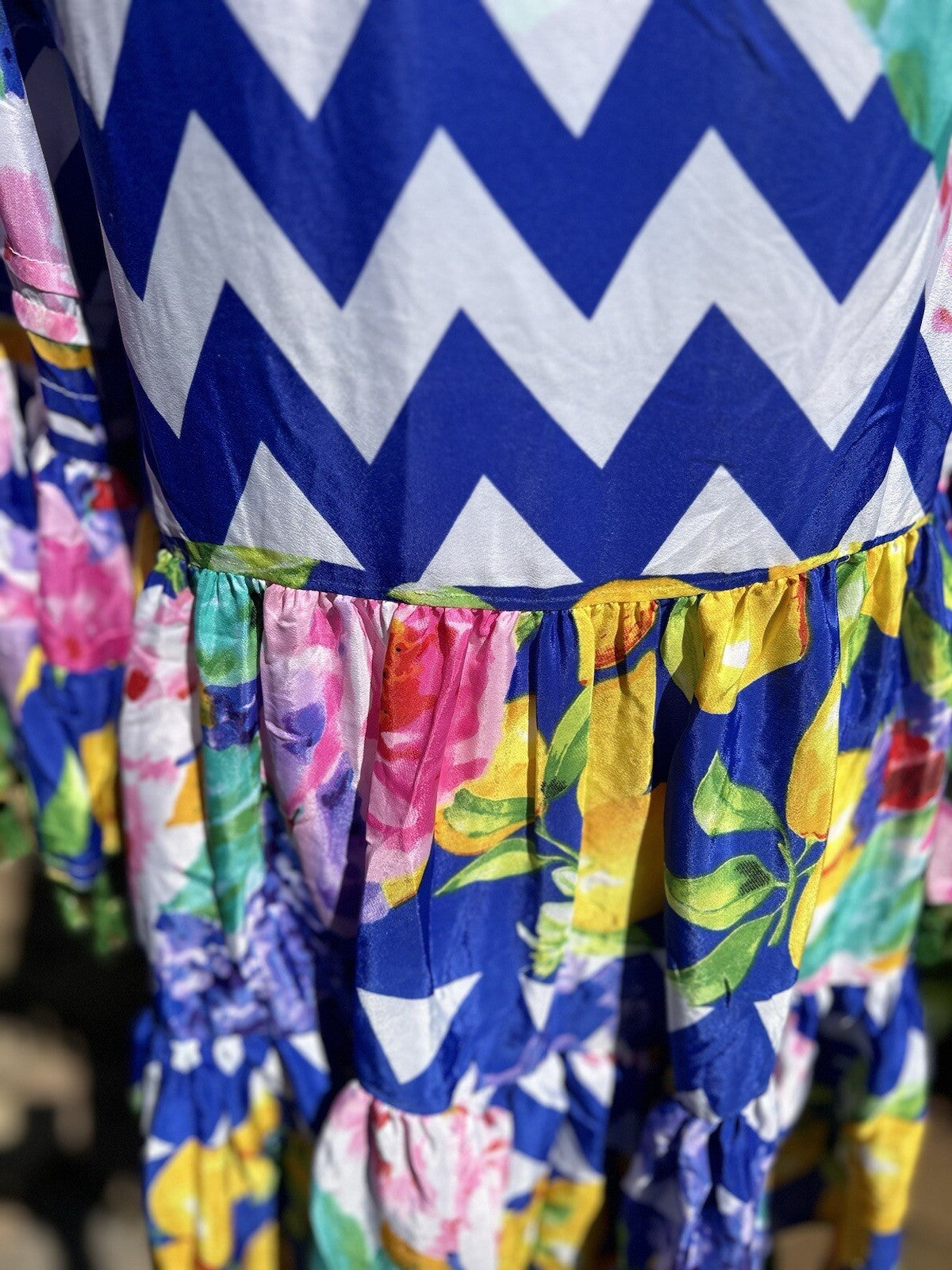 Antica Sartoria Lemon Cobalt Blue White Pink Zigzag Dress NWT LAST ONE