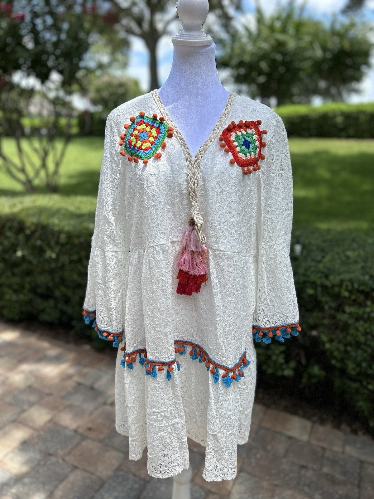 Made In Italy Like Antica Sartoria Beautiful Embroidered White Lace Like Dress L
