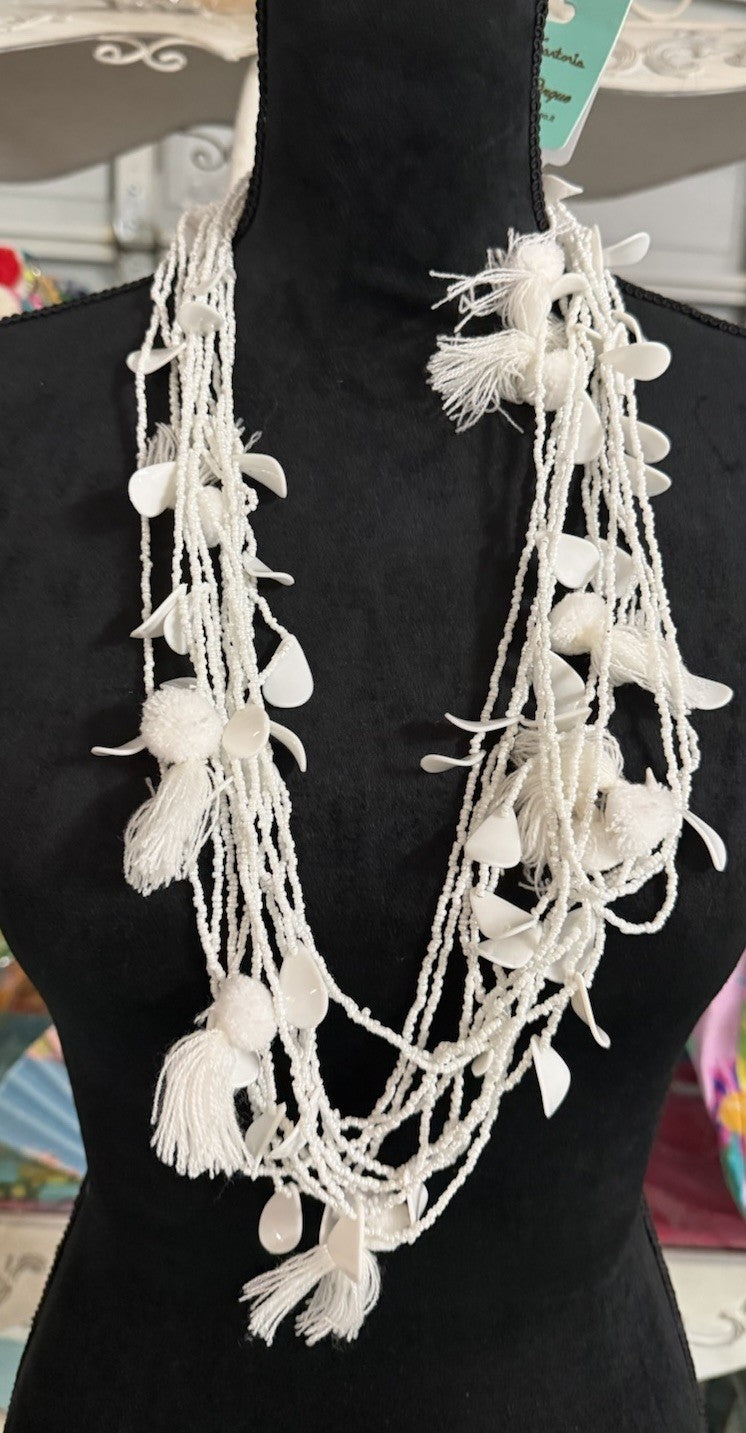 Antica Sartoria 2024 Beautiful White Pompom Beaded Necklace Nwt