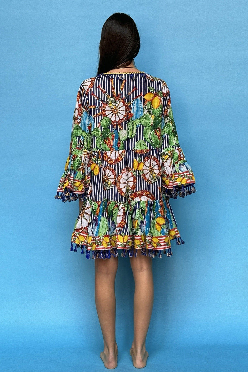 Antica Sartoria Scicillian Wheels And Stripes V Neck Dress NWT O/S