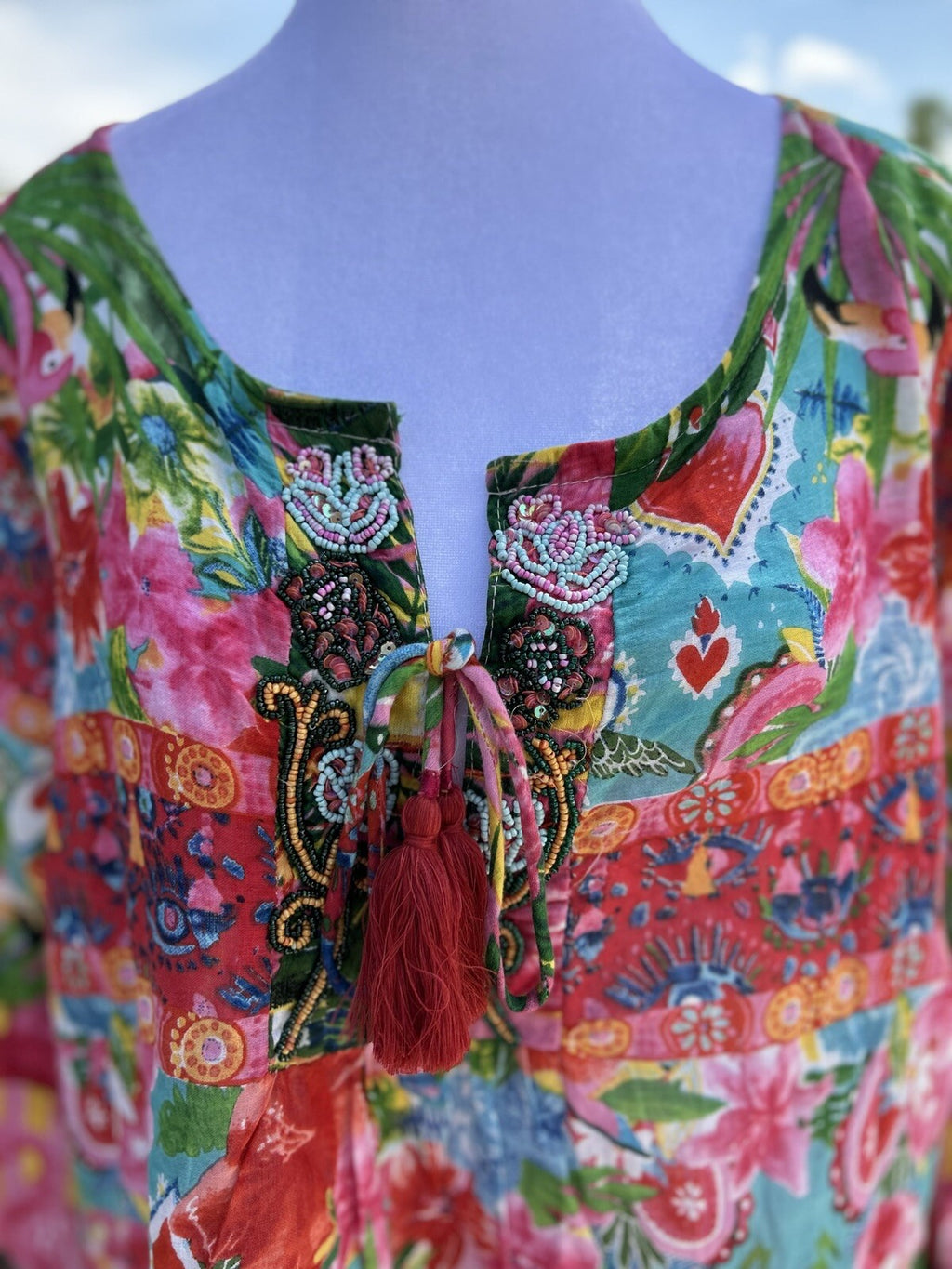ANTICA SARTORIA FLAMINGO HEART COVER-UP DRESS TOP SEQUIN 🦩💛🩷💚🦩