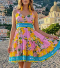 Antica Sartoria 2026  Aqua & Pink  Lemon Adj Strap Smocked Back Dress Nwt O/S