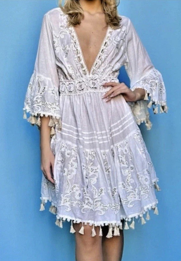 White Sartoria 2024 White Gold Swirl Seashell Dress NWT O/S