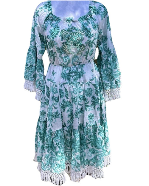Antica Sartoria 2024 Beaded Off Shoulder Aqua & White Beautiful Dress Nwt O/S