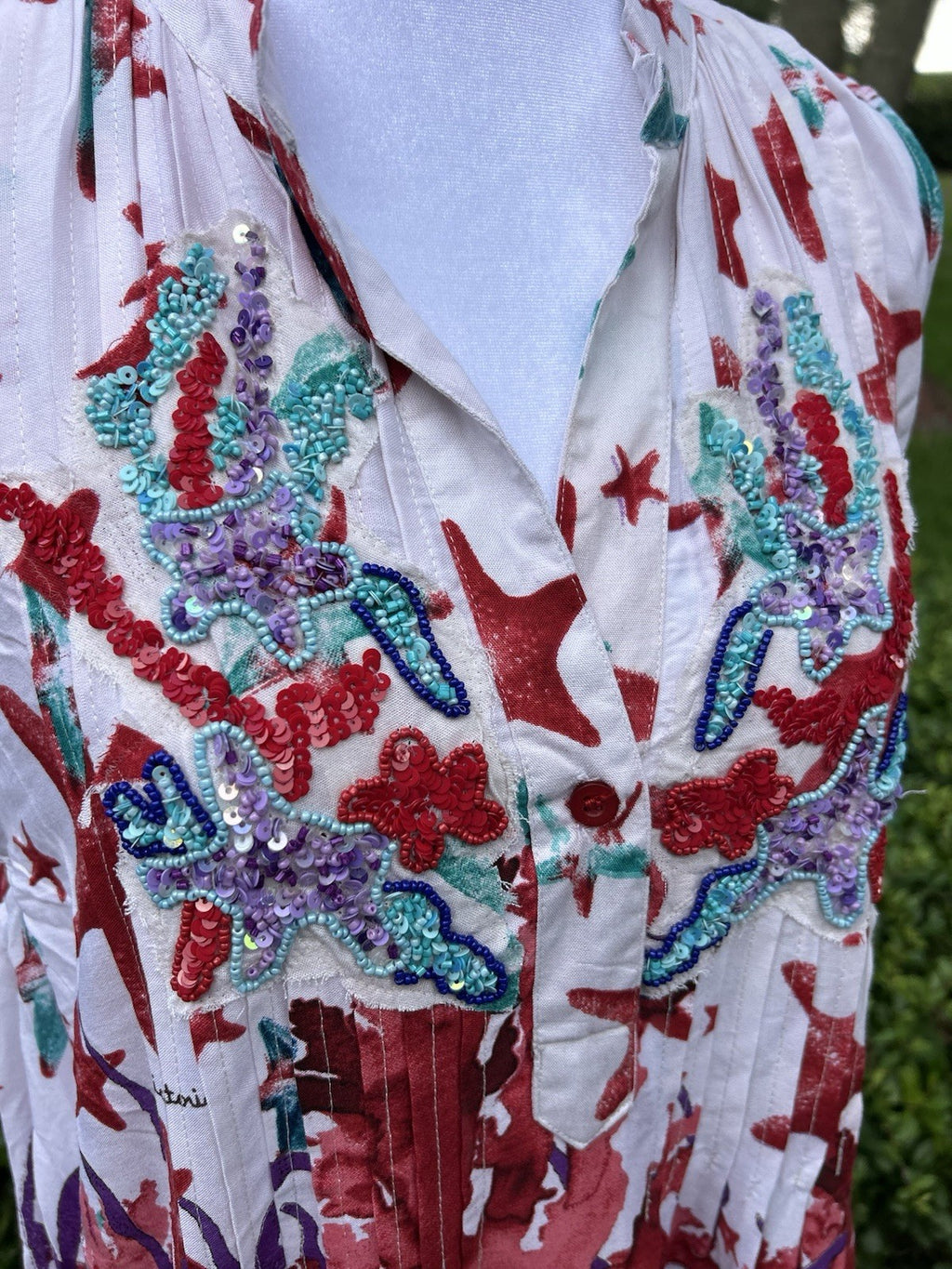 ANTICA SARTORIA 2024 STARFISH & CORAL RED SLEEVELESS LOVELY LONG DRESS NWT O/S
