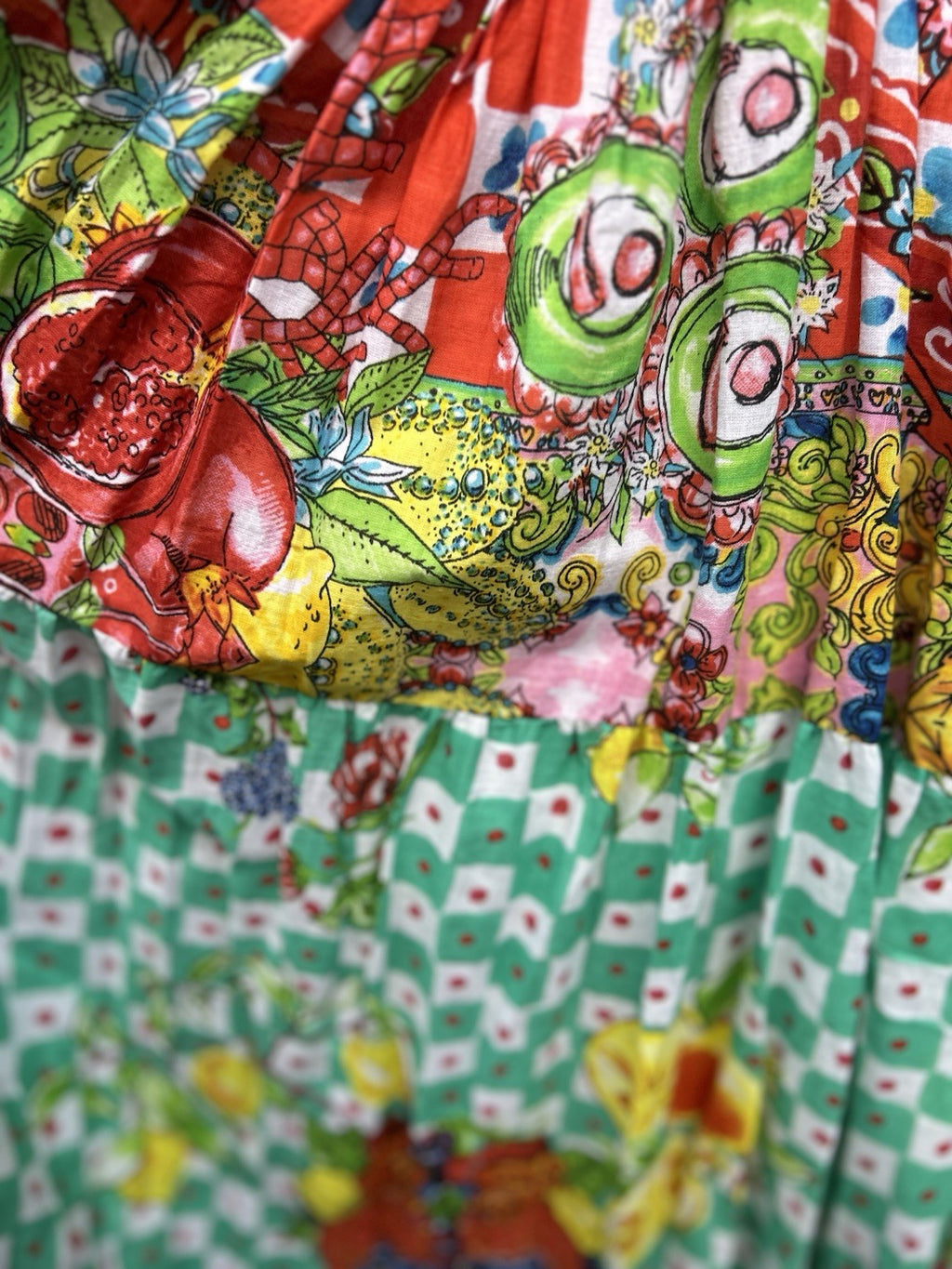 Antica Sartoria 2024 Gorgeous Print Green & Red Long Beaded V Neck Dress NWT O/S