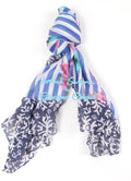 Antica Sartoria 2025 Blue Stripes & Flowers Scarf Wrap NWT 40x70 Poly chiffon