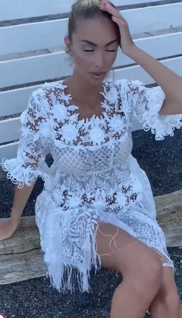 Antica Sartoria White Lace Embossed Flowers Dress BEAUTIFUL NWT O/S