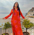 Antica Sartoria 2026 Orange & Pink Sunburst Kaftan Mumu Dress NWT L/XL