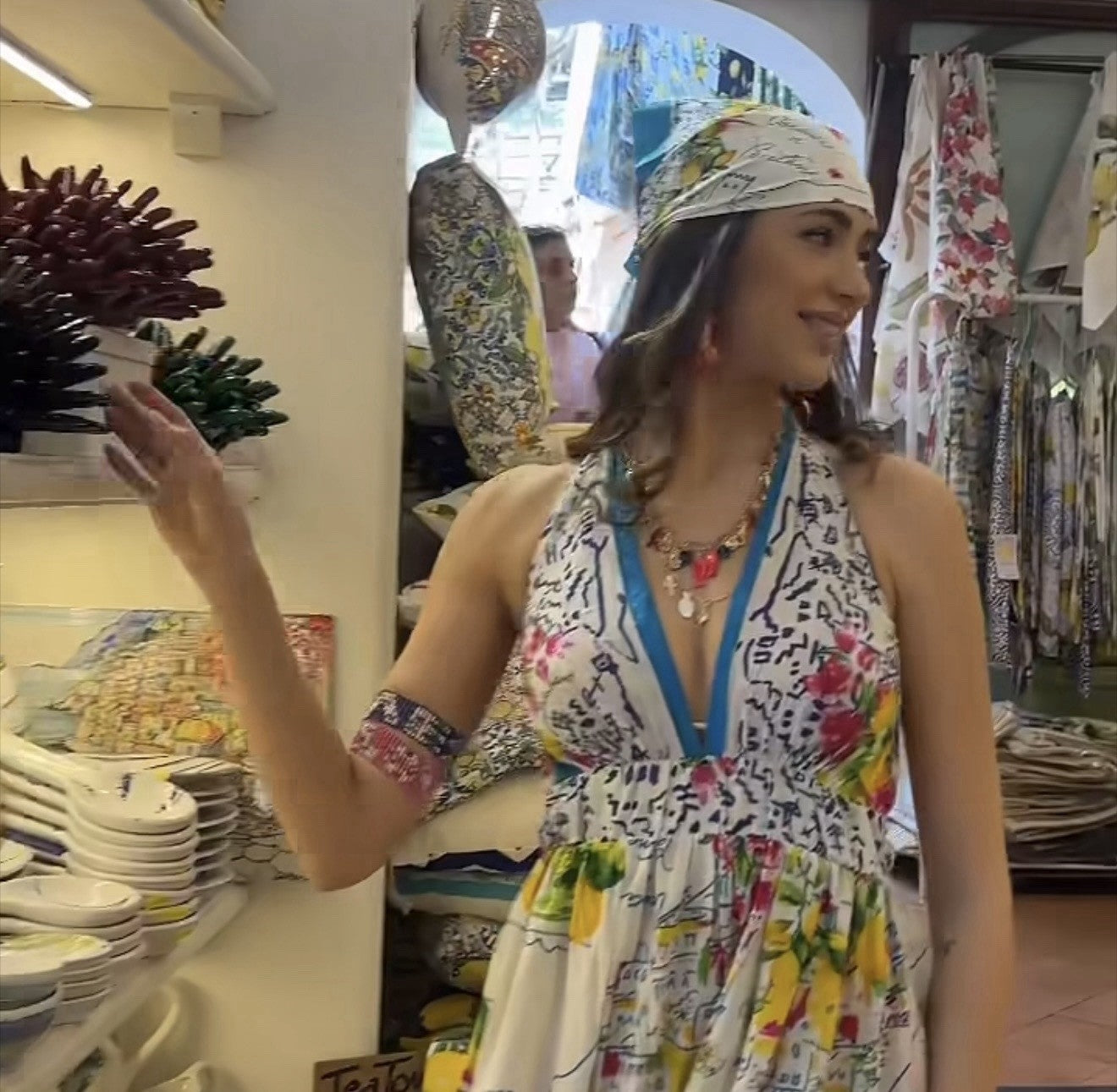 Antica Sartoria 2026 Positano Aqua Lemons Poly Bandana Nwt