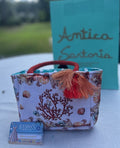 Antica Sartoria 2025 Coral & White Tassel Tote Zipper Bag NWT
