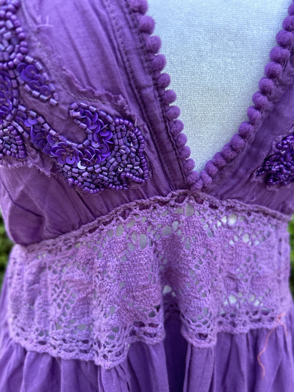 Antica Sartoria Gorgeous Purple Long Backless Lace Long Dress With Beads