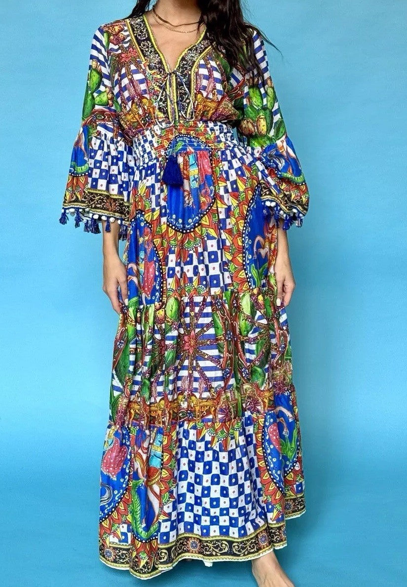 ANTICA SARTORIA LONG GORGEOUS COLORFUL BEADED DRESS O/S