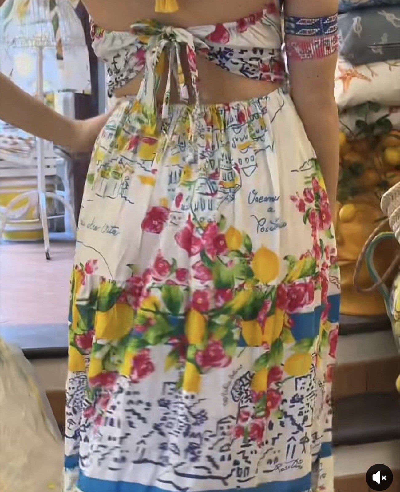 Antica Sartoria 2026 Long Halter Back Blue & Lemon Long Dress NWT O/S