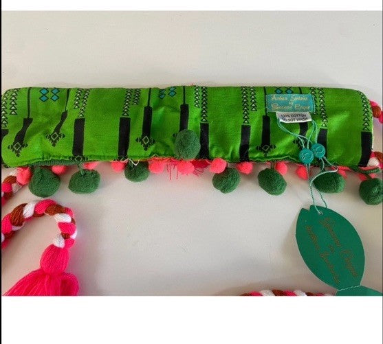 ANTICA SARTORIA MULTI COLORED BELT WITH SHELLS & POMPOMS NWT