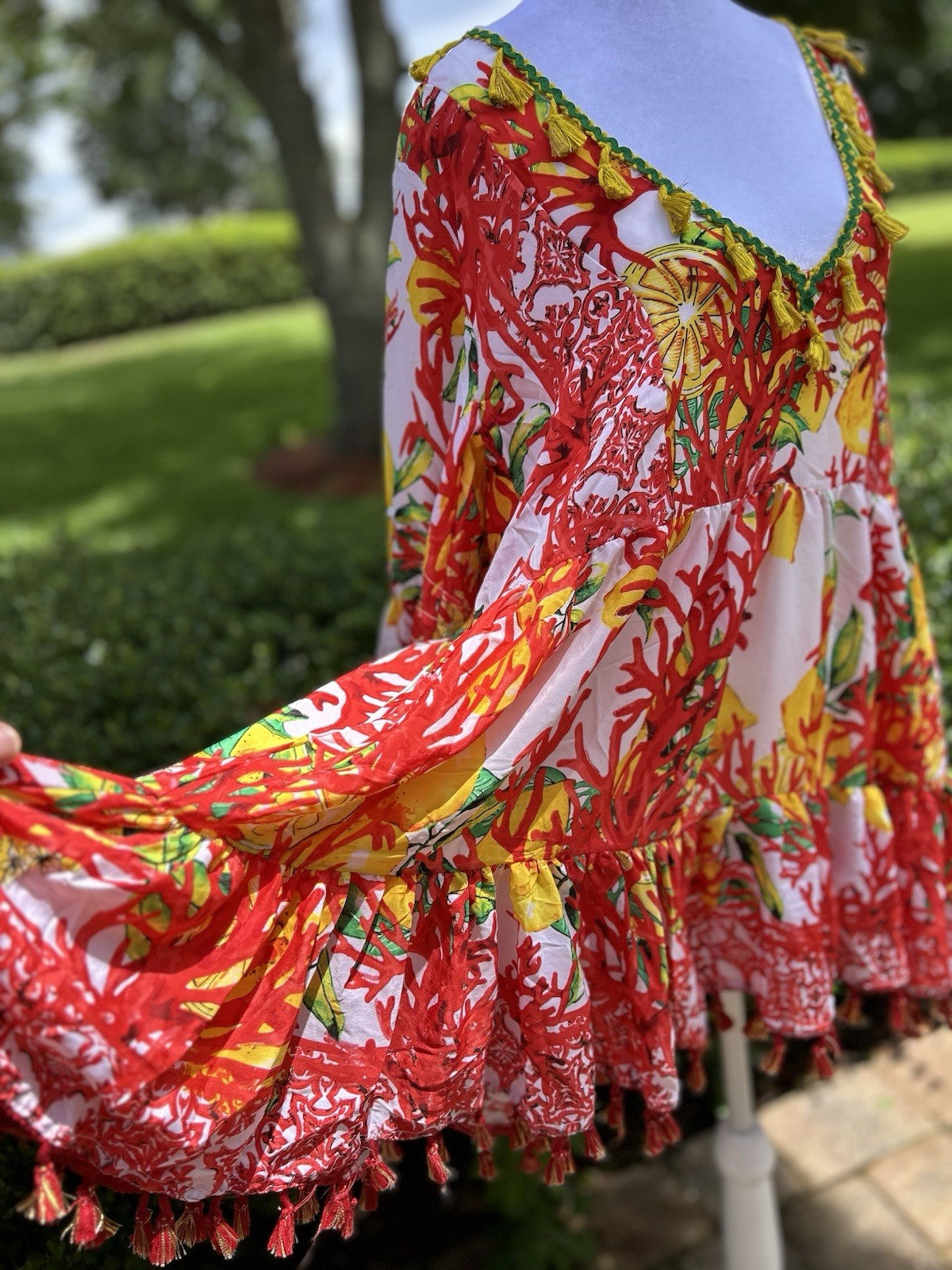 Antica Sartoria Coral & White V Neck Dress NWT O/S
