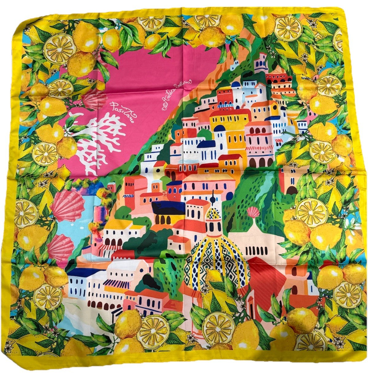 Antica Sartoria 2026 Pink Positano 🍋 Scarf Sarong 42X42 100% Poly satin  NWT