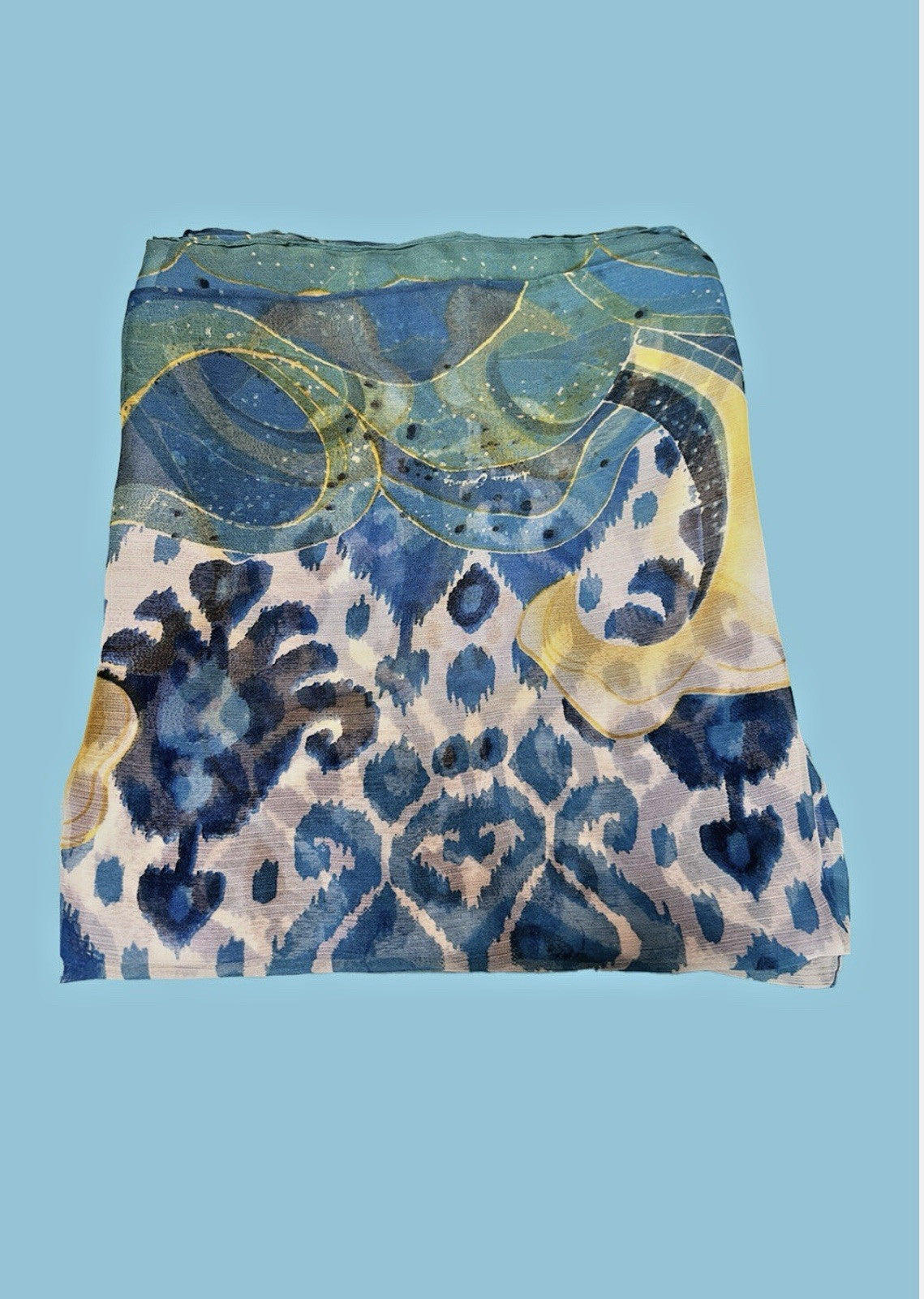 ANTICA SARTORIA 2025 WHITE BLUE & GREEN POLY CHIFFON SCARF O/S