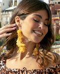 Antica Sartoria Yellow Pompom Seashell Dangly Earrings NWT