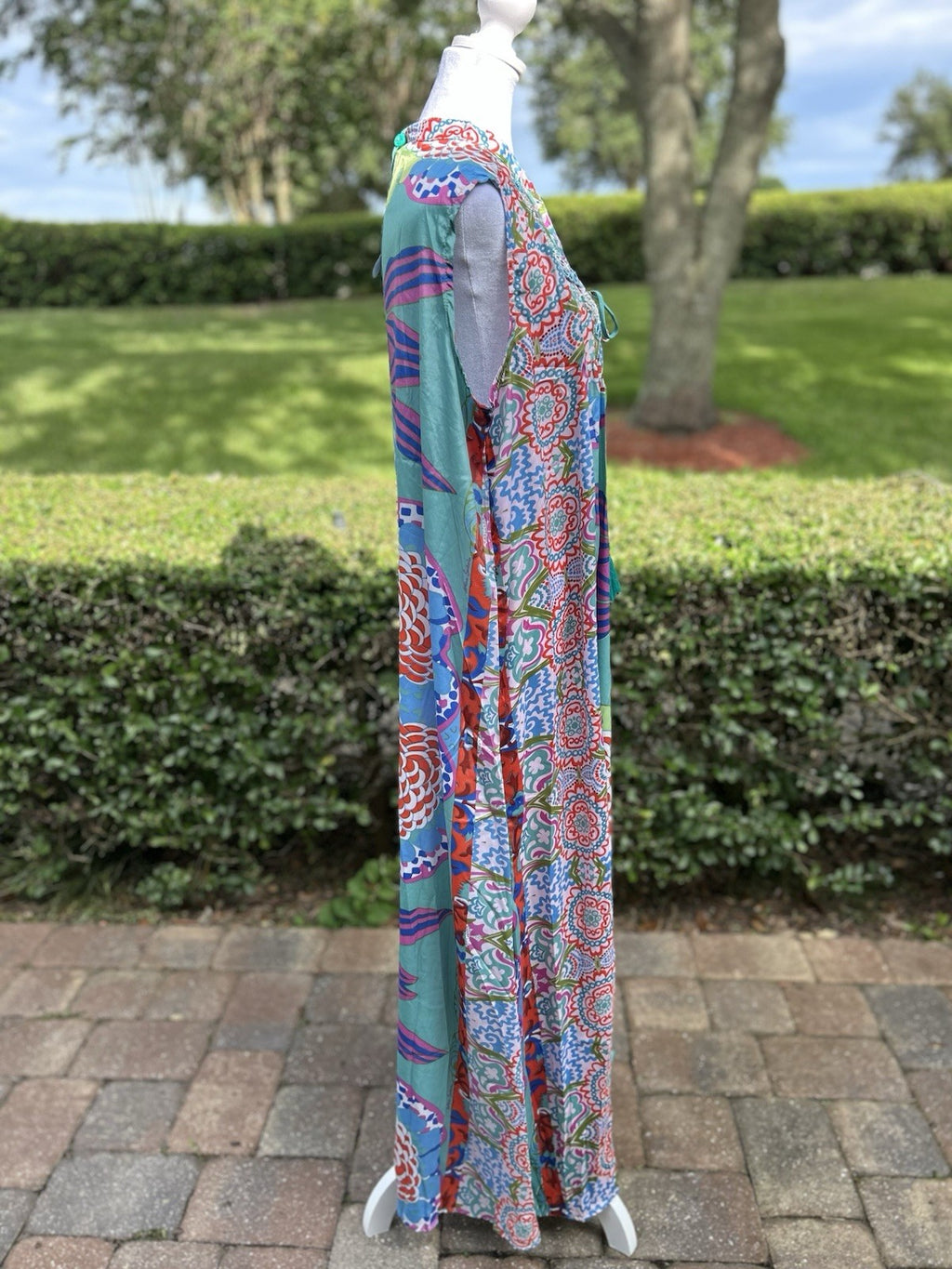 ANTICA SARTORIA 2024 AQUA COLORFUL FLOWER LONG MUMU/KAFTAN/DRESS NWT OS