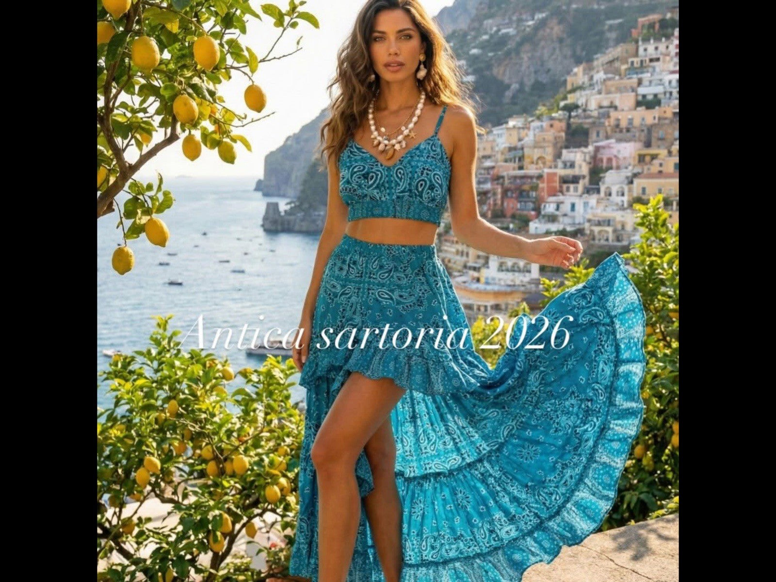 Antica Sartoria 2026 Blue & White Paisley Print Top / Skirt Nwt O/S