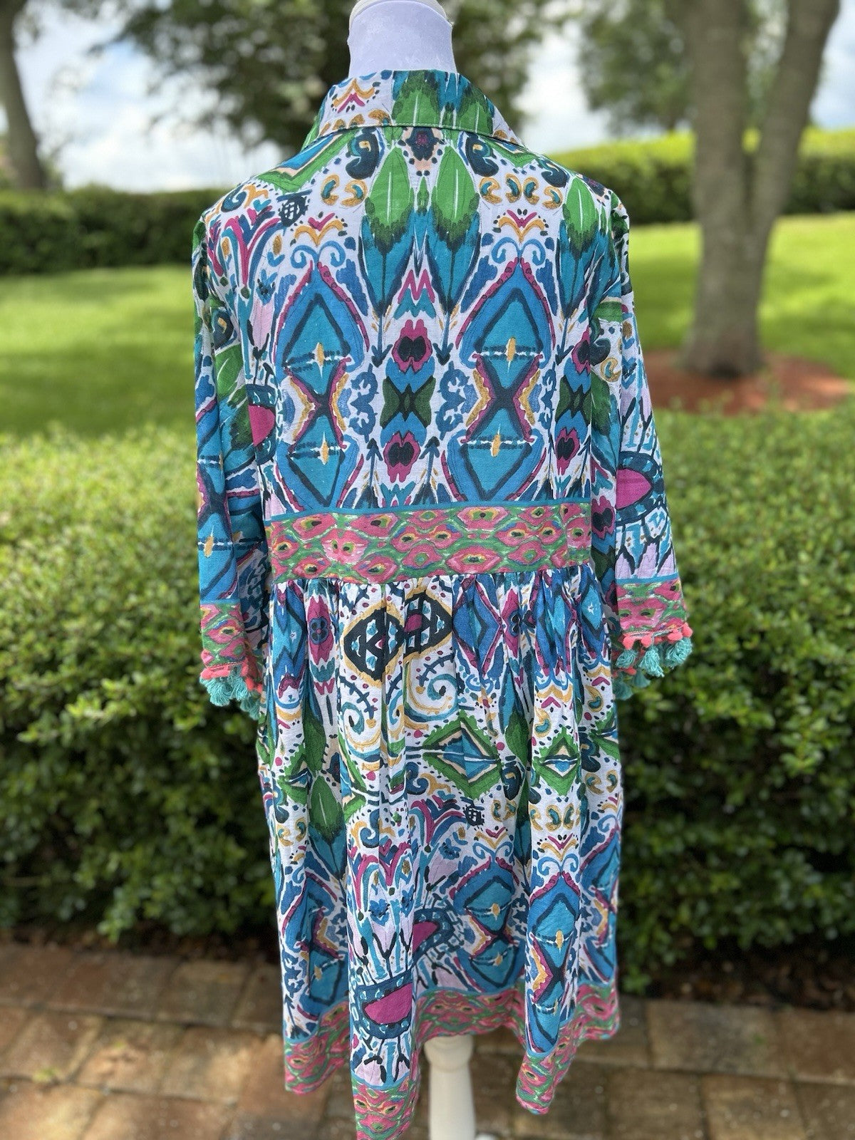Antica Sartoria Button Down Blue Green Pink Collar Dress NWT L/XL Colorful