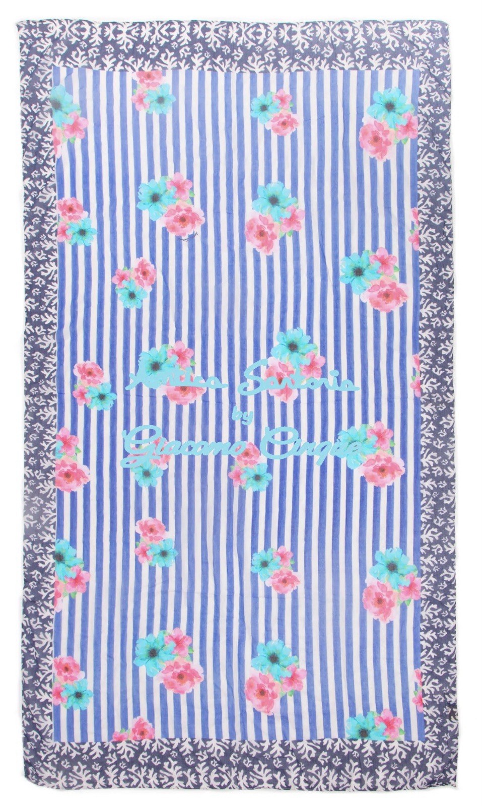 Antica Sartoria 2025 Blue Stripes & Flowers Scarf Wrap NWT 40x70 Poly chiffon