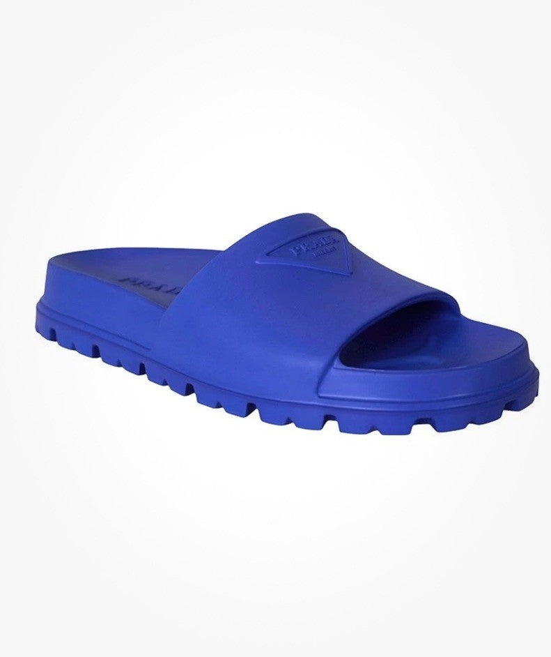 PRADA Women's EVA Rubber Triangle Logo 20mm SLIDE SANDALS NIB Size 39