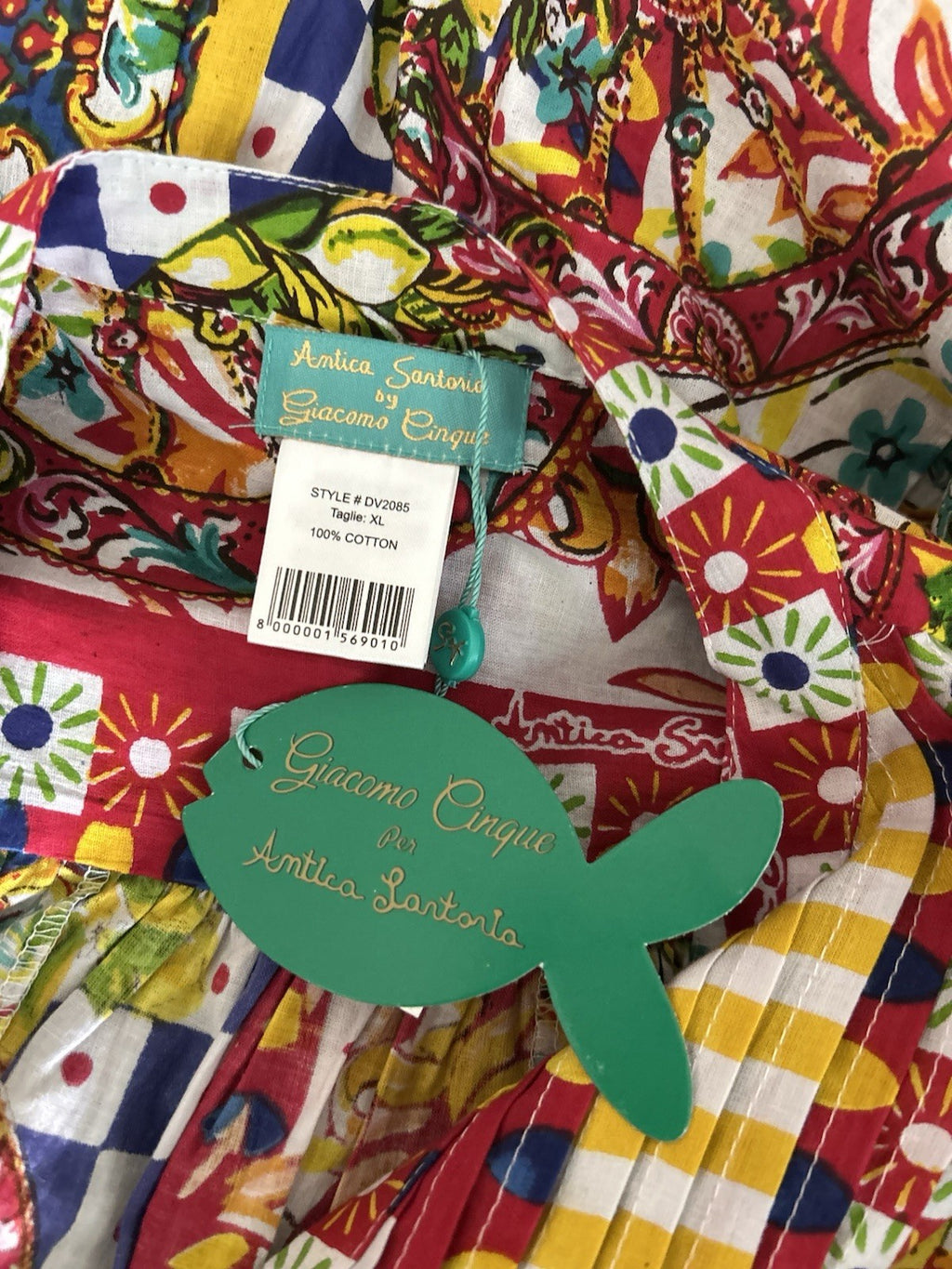 Antica Sartoria Red Blue Yellow Stripes Button Down Shirt Dress NWT XL