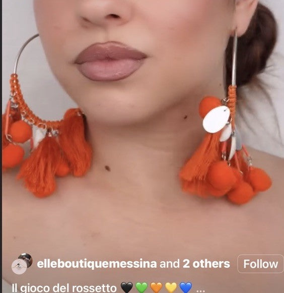 Antica Sartoria Pom Pom Hoop Earrings Orange 🧡