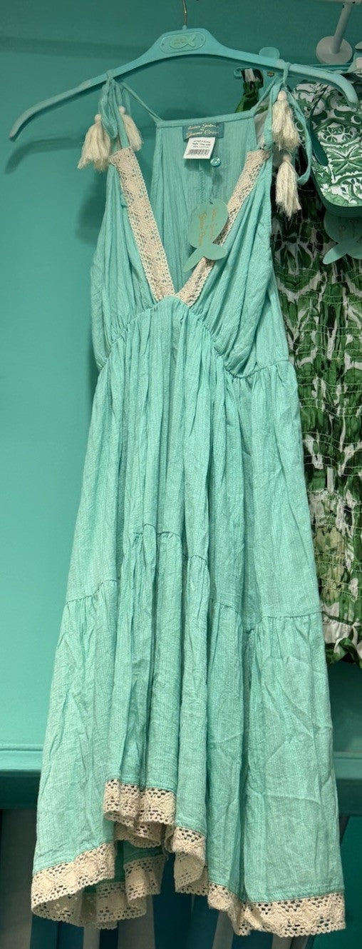 Antica Sartoria 2025 Aqua Dress With Lace V Neck O/S NWT