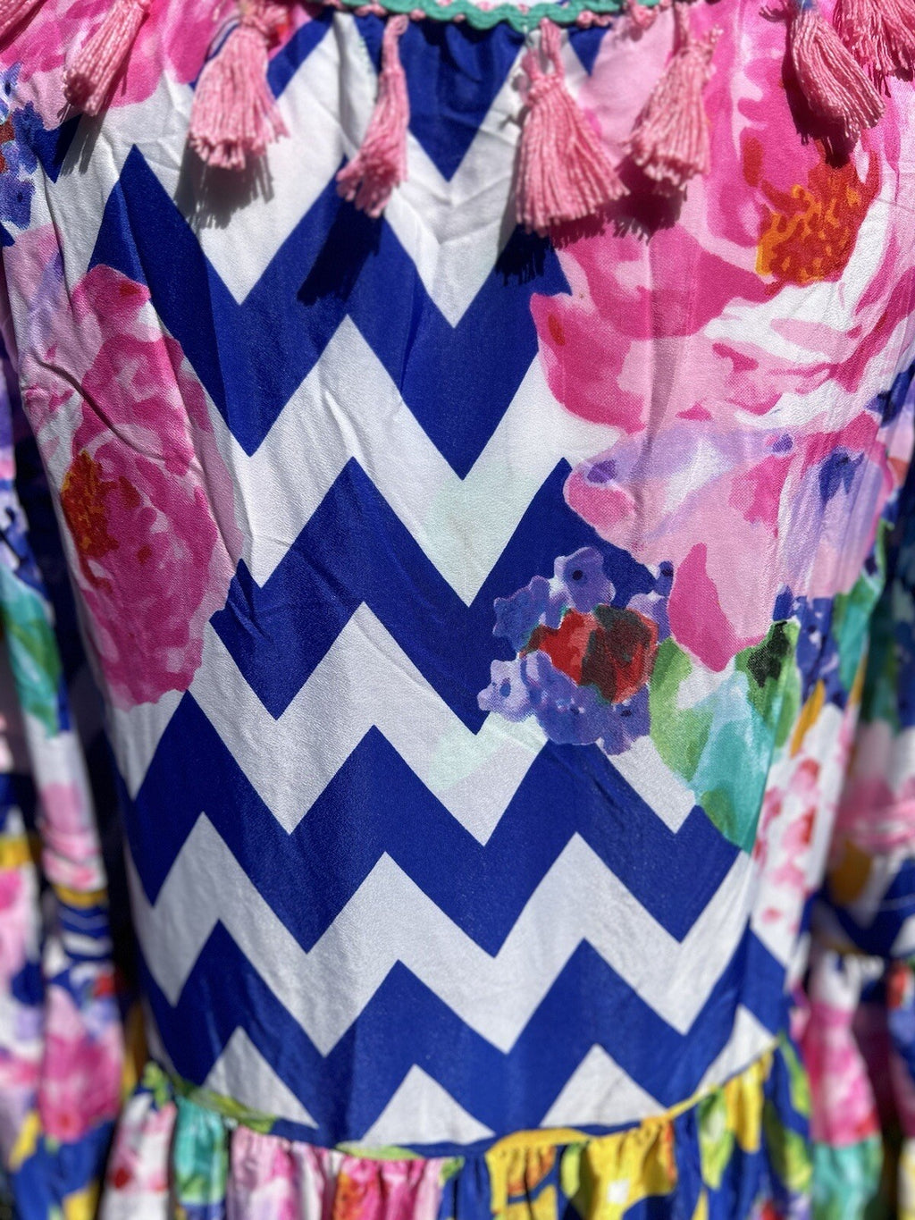 Antica Sartoria Lemon Cobalt Blue White Pink Zigzag Dress NWT LAST ONE