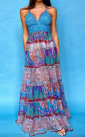 ANTICA SARTORIA 2024 BLUE AQUA LONG SEQUIN TOP Halter DRESS NWT O/