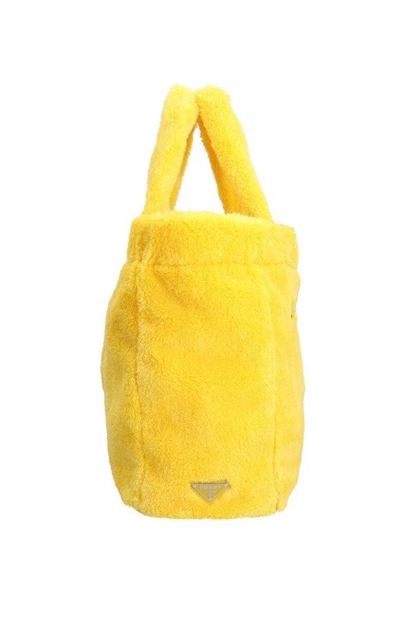 Prada Terry Lemon Yellow Beach Boat Party Tote Bag Black Logo New