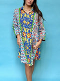 ANTICA SARTORIA 2024 L/XL AQUA LEMONS & CORAL BUTTON DOWN SHORT DRESS NWT