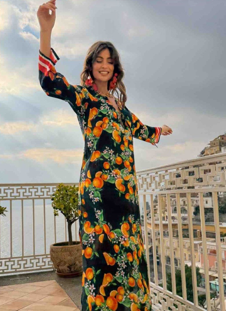 Antica Sartoria 2026 Aqua 🍊 Orange  Flower Kaftan L/XL NWT