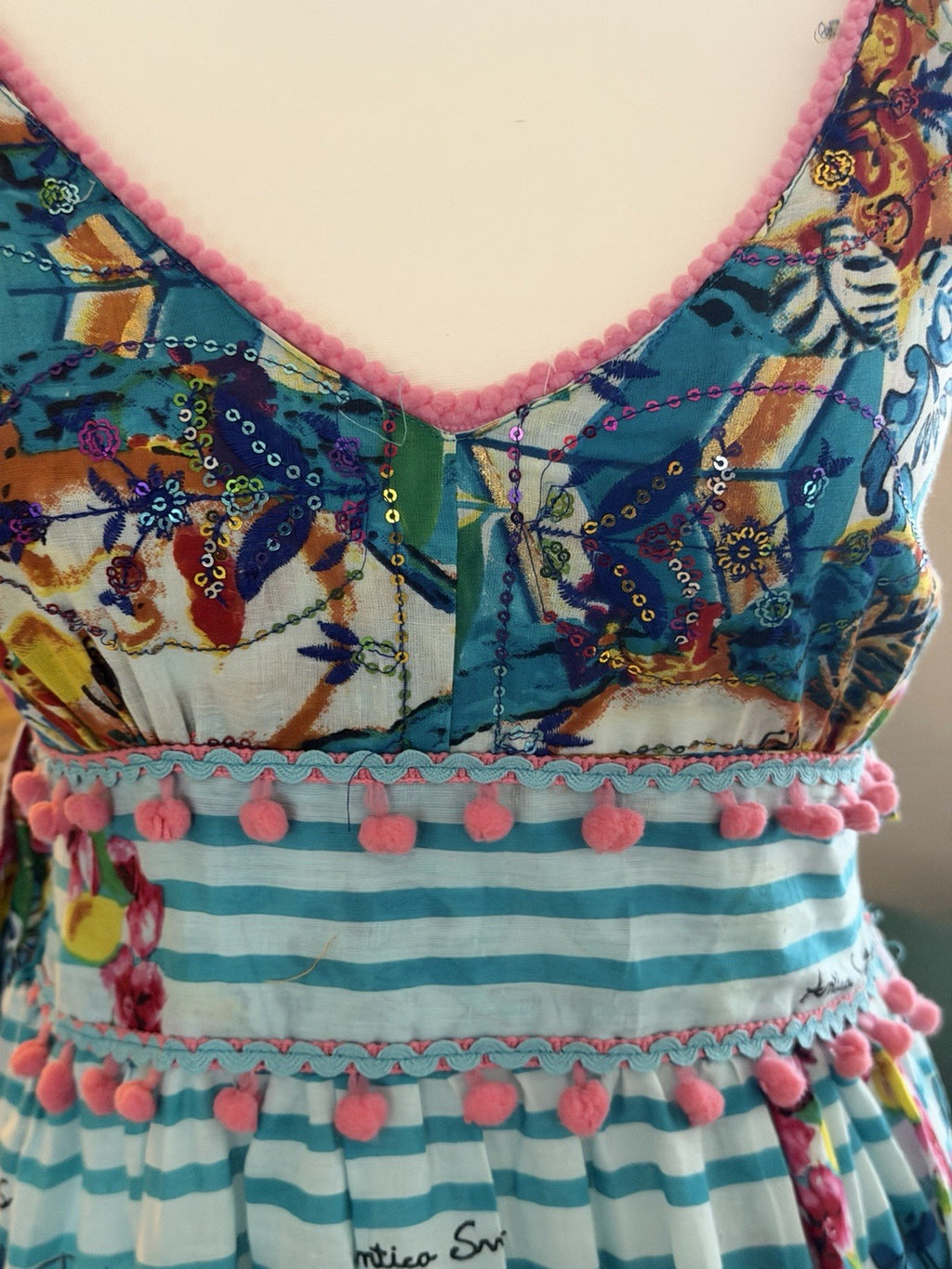 Antica Sartoria Scillian Ladies Green Blue Dress Nwt O/S