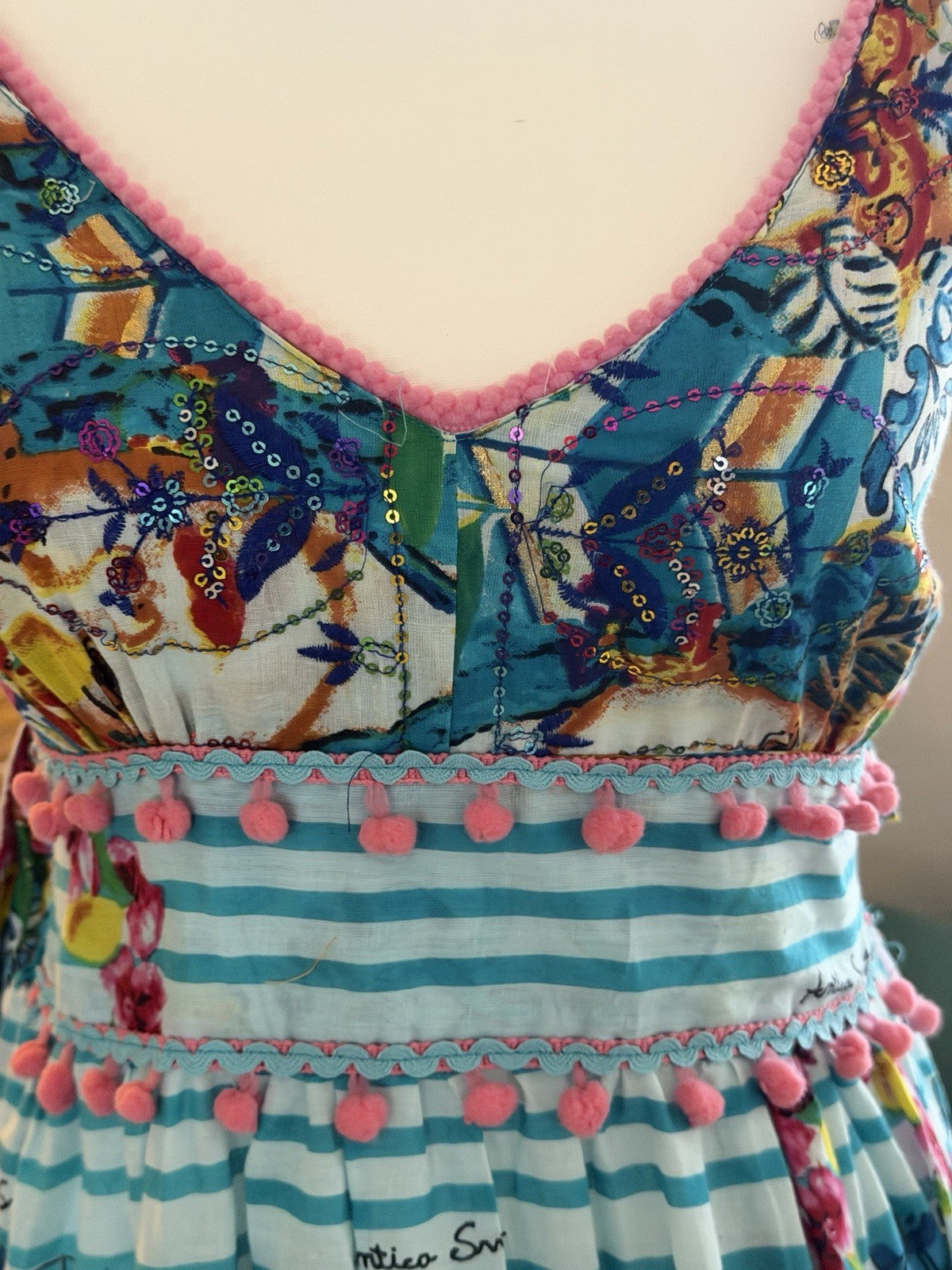 Antica Sartoria Scillian Ladies Green Blue Dress Nwt O/S