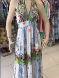 Antica Sartoria 2024 Long Halter V Neck Beaded  Butterflies & Stripes Dress Nwt