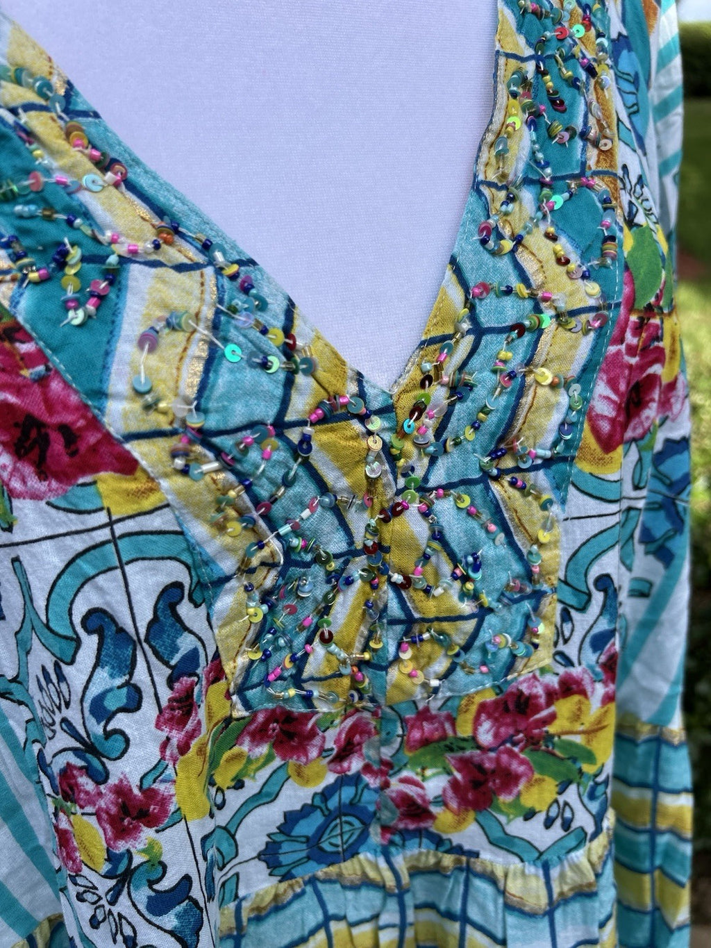 Antica Sartoria 2024 Ladies & Flowers V Neck Beaded Dress NWT O/S