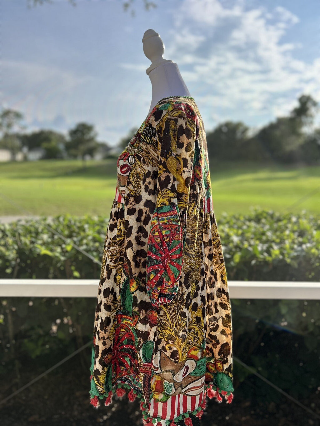 Antica Sartoria Brown Leopard & Green Cactus Dress with beads on top NWT O/S