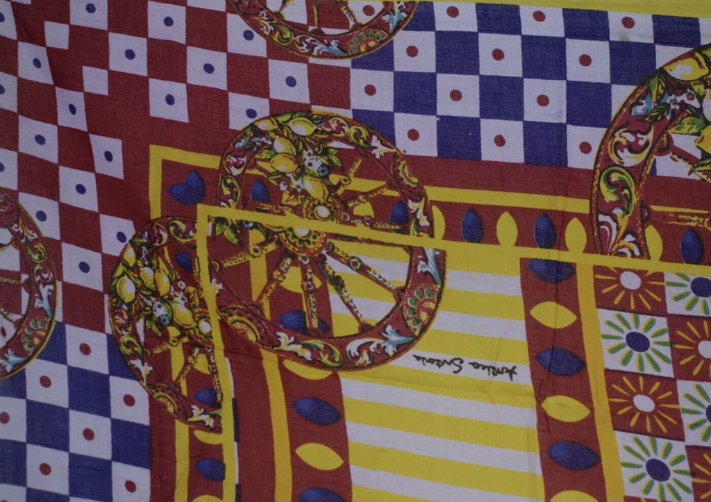 ANTICA SARTORIA 2024 SICILIAN WHEELS & LEMONS COTTON SCARF Sarong 40x70 NWT