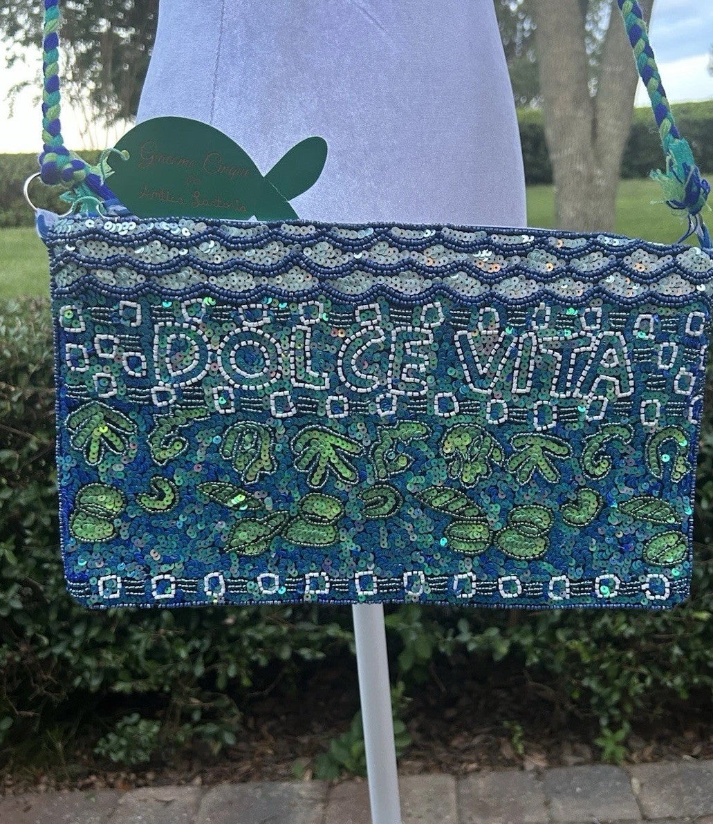 ANTICA SARTORIA  2024 BLUE GREEN DOLCE VITA BEAUTIFUL BEADED PURSE NWT