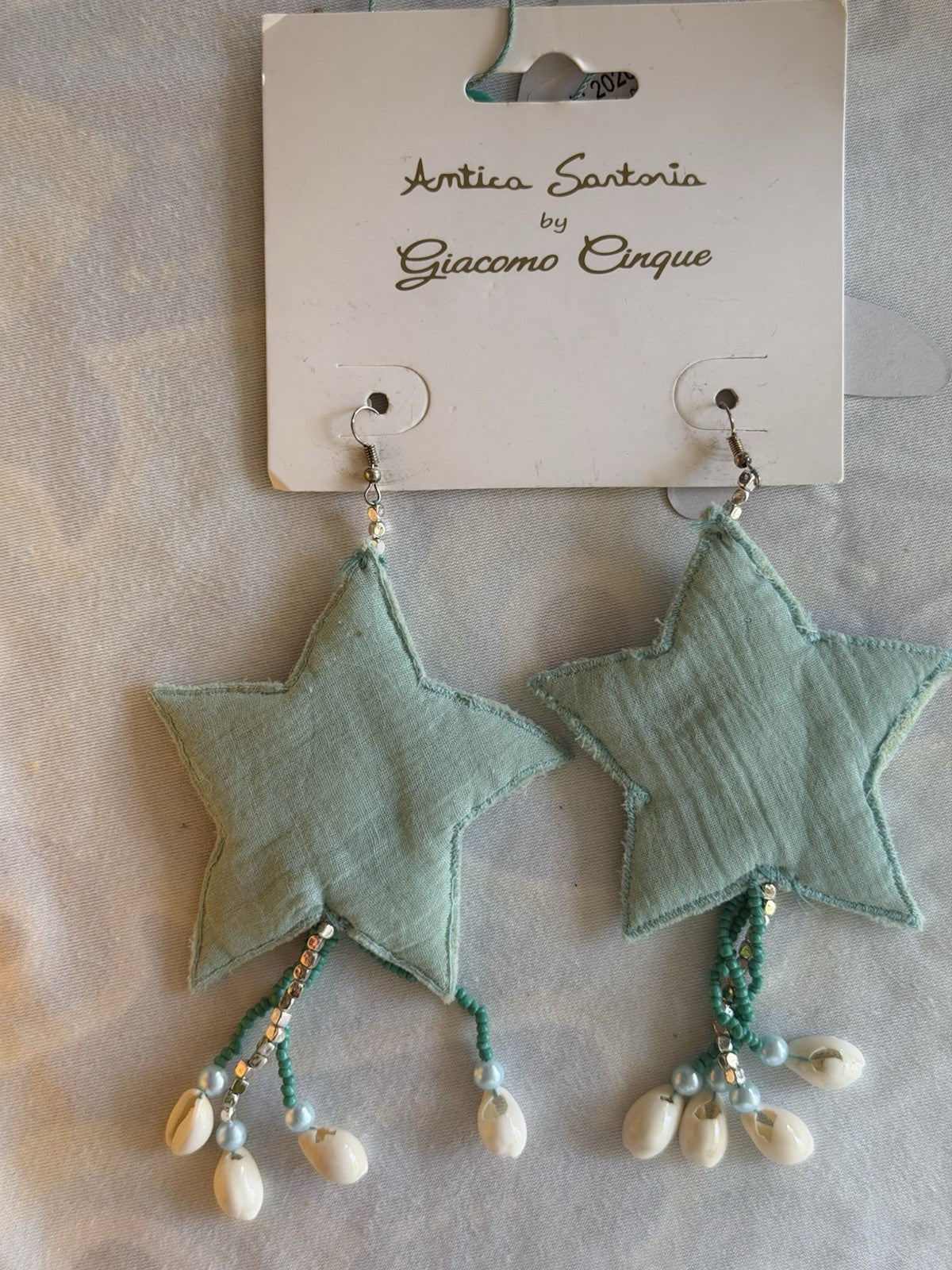 Antica Sartoria Aqua Blue Star And Shells Earrings Nwt