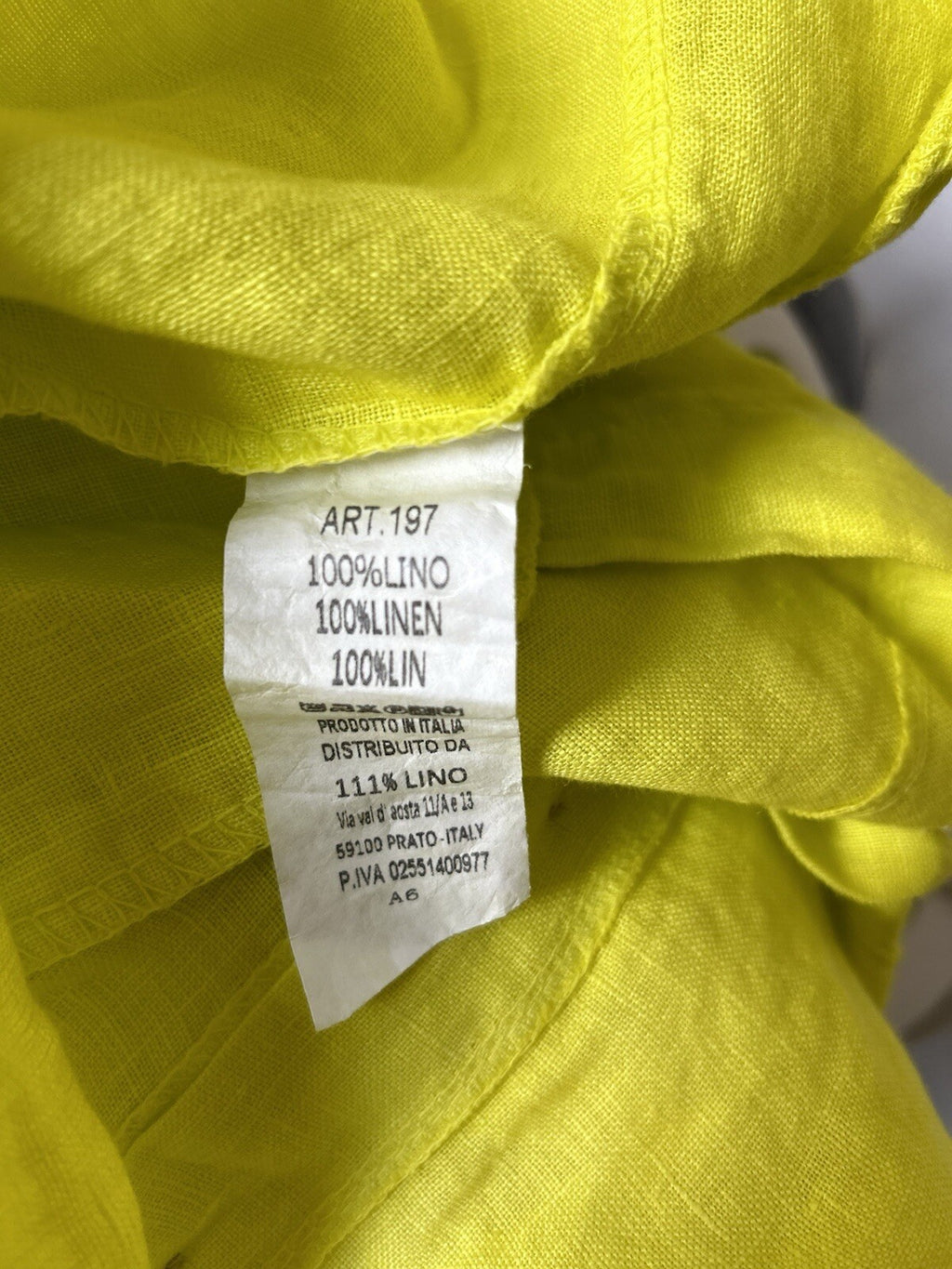 Made In Italy 100% Linen Short Long Shirt Tip Dye Button Down White Yellow 2 Pcs