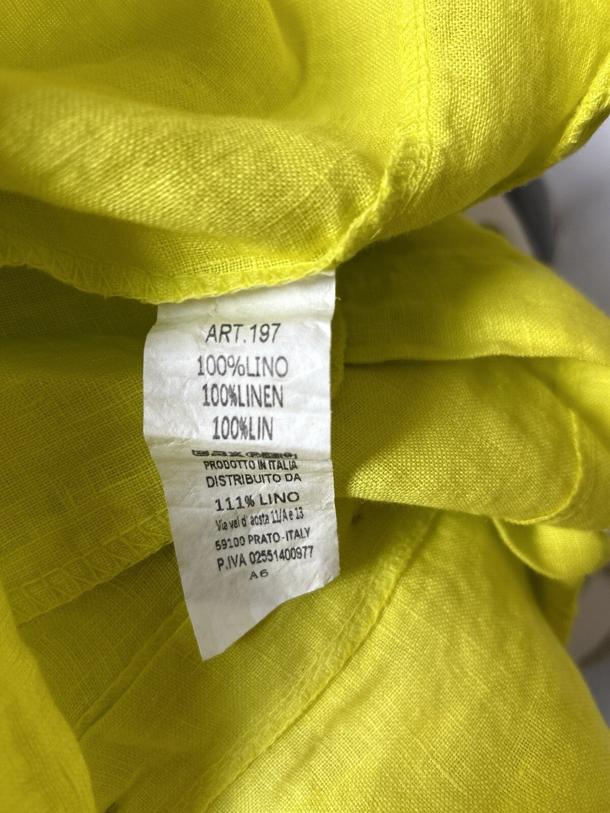 Made In Italy 100% Linen Short Long Shirt Tip Dye Button Down White Yellow 2 Pcs