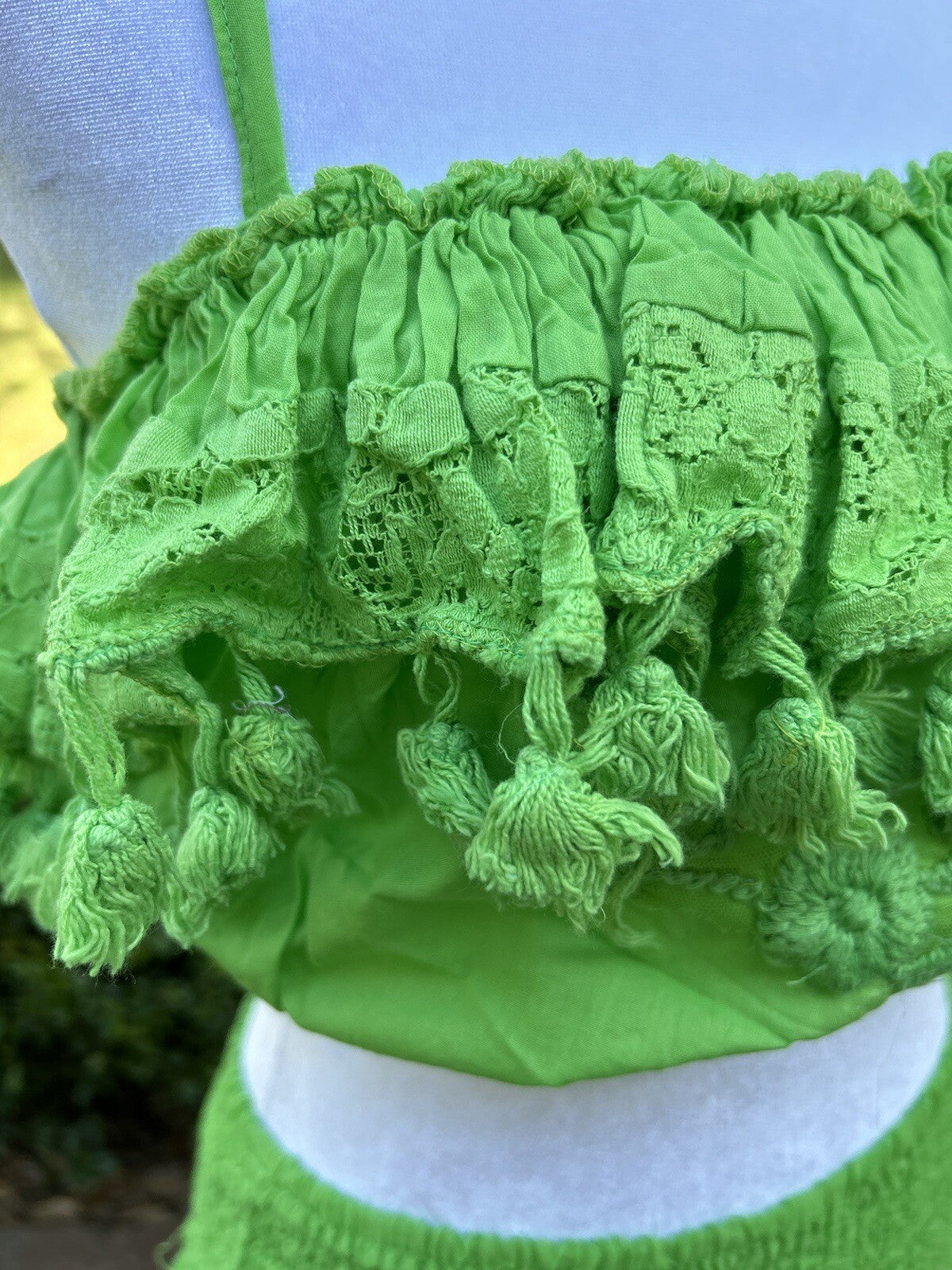 Antica Sartoria 2023 Green Skirt With Lace  And Midi Top With Pompom NWT O/S