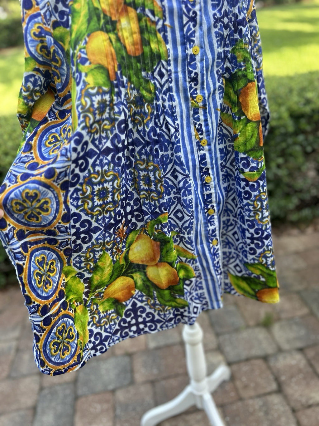 Antica Sartoria Blue & Lemon Button Down Shirt Xl NWT